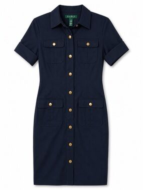 Lauren Ralph Lauren Navy Utility Shirt Dress with Gold Buttons